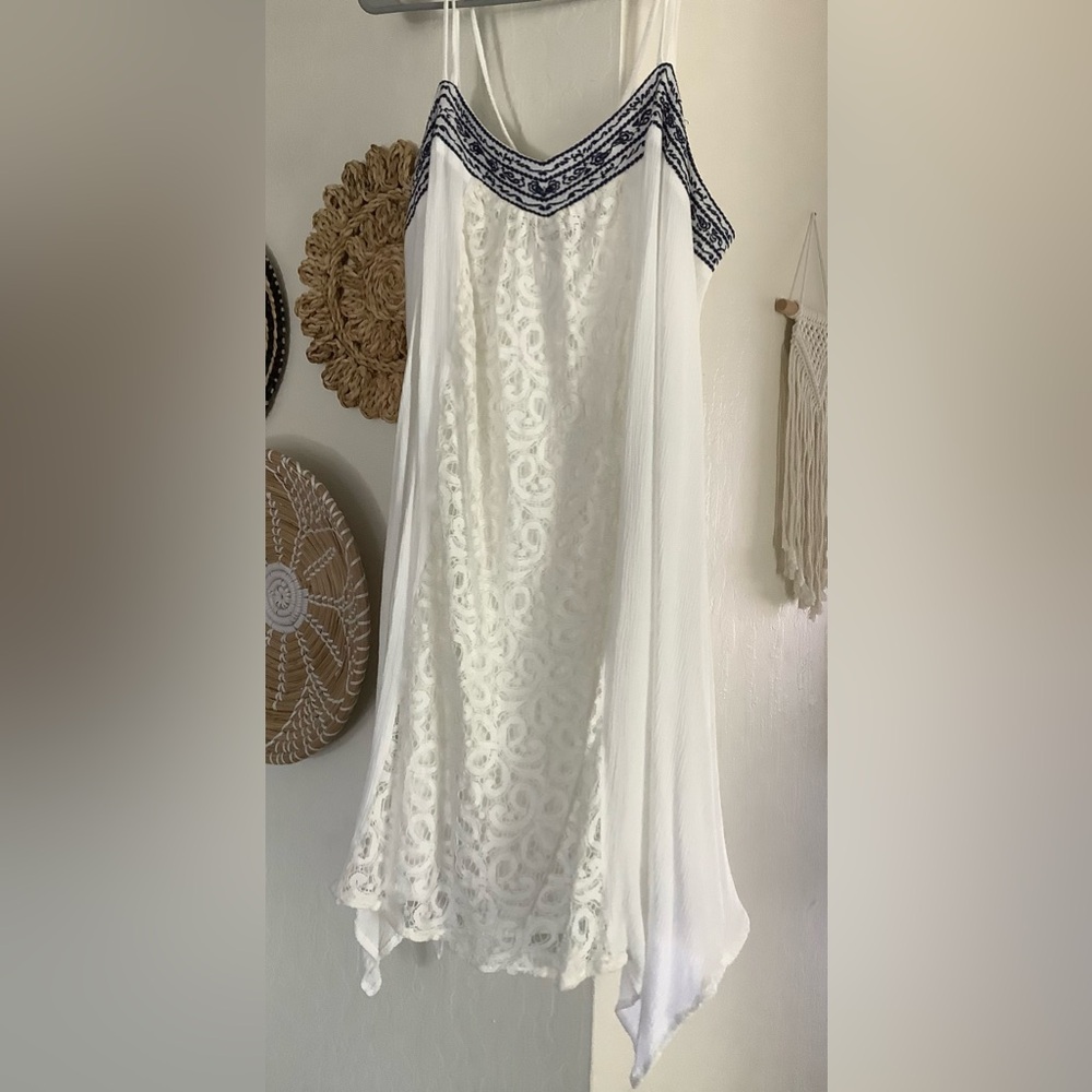 Summer Dress with Blue Embroidered Accents